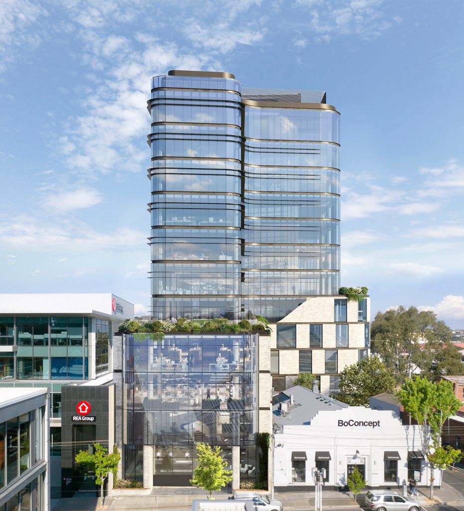 Front elevation of 525 Church Street with its glazed tower and podium (artist impression)