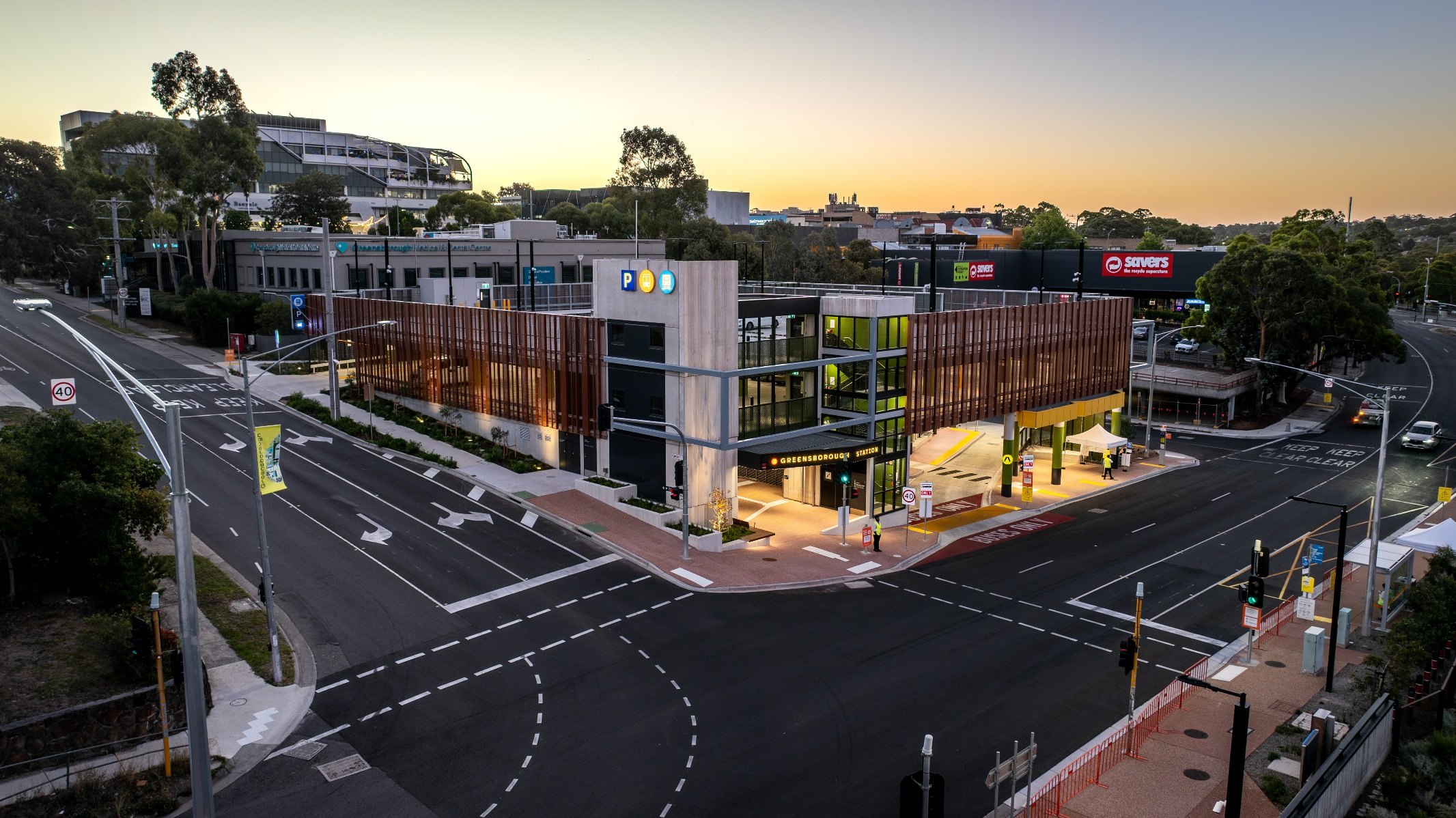 Greensborough Multi Level Carpark, Para Road, at dusk