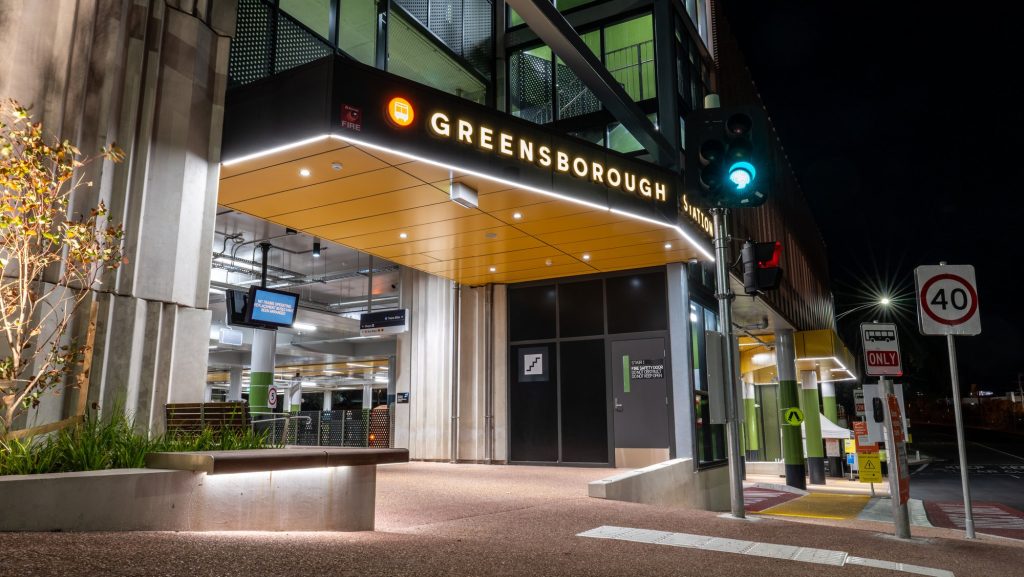 Greensborough Station entrance beneath the carpark